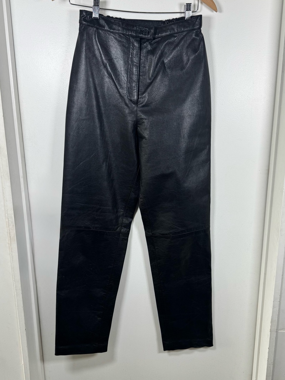 Coldwater Creek Black Leather Pants Women’s 4 High Waist Straight Leg Vintage EU
